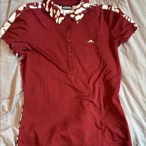 J.Lindeberg Burgundy Polo with Patterned Collar